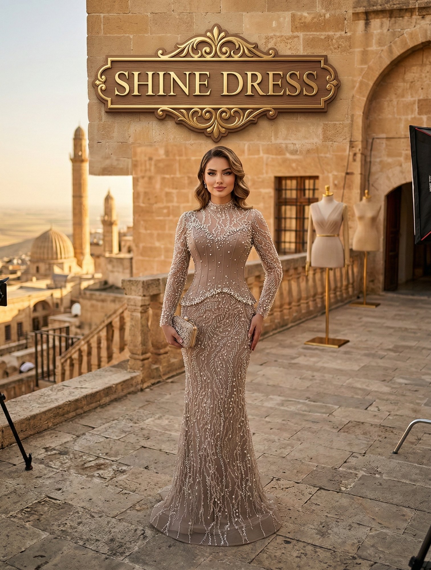 Diyarbakır Abiye Kiralama - Gold Taşlı Özel Gün Abiyesi | Shine Dress